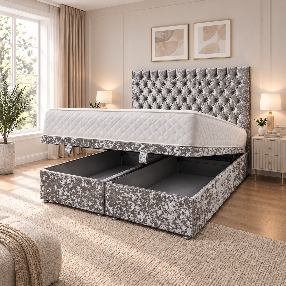 The Arabella Velvet Ottoman Bed