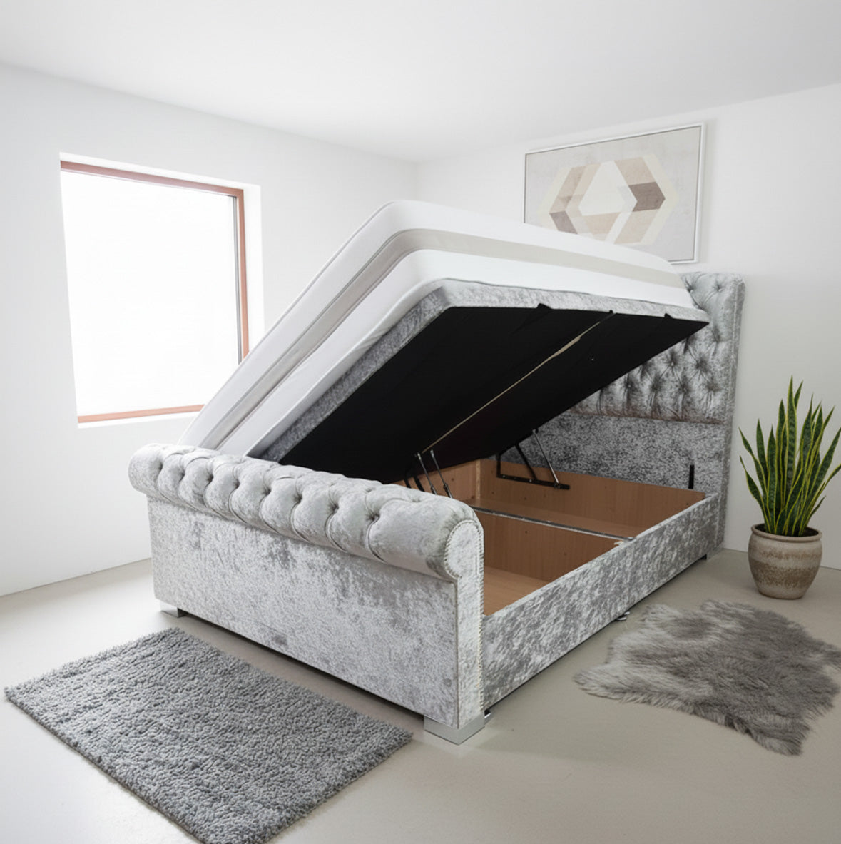 Sleigh Divan Ottoman Bed