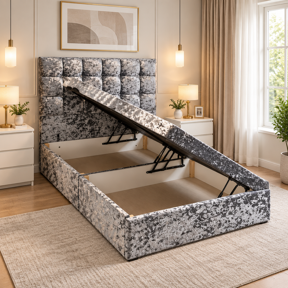 The Sterling Velvet Ottoman Bed