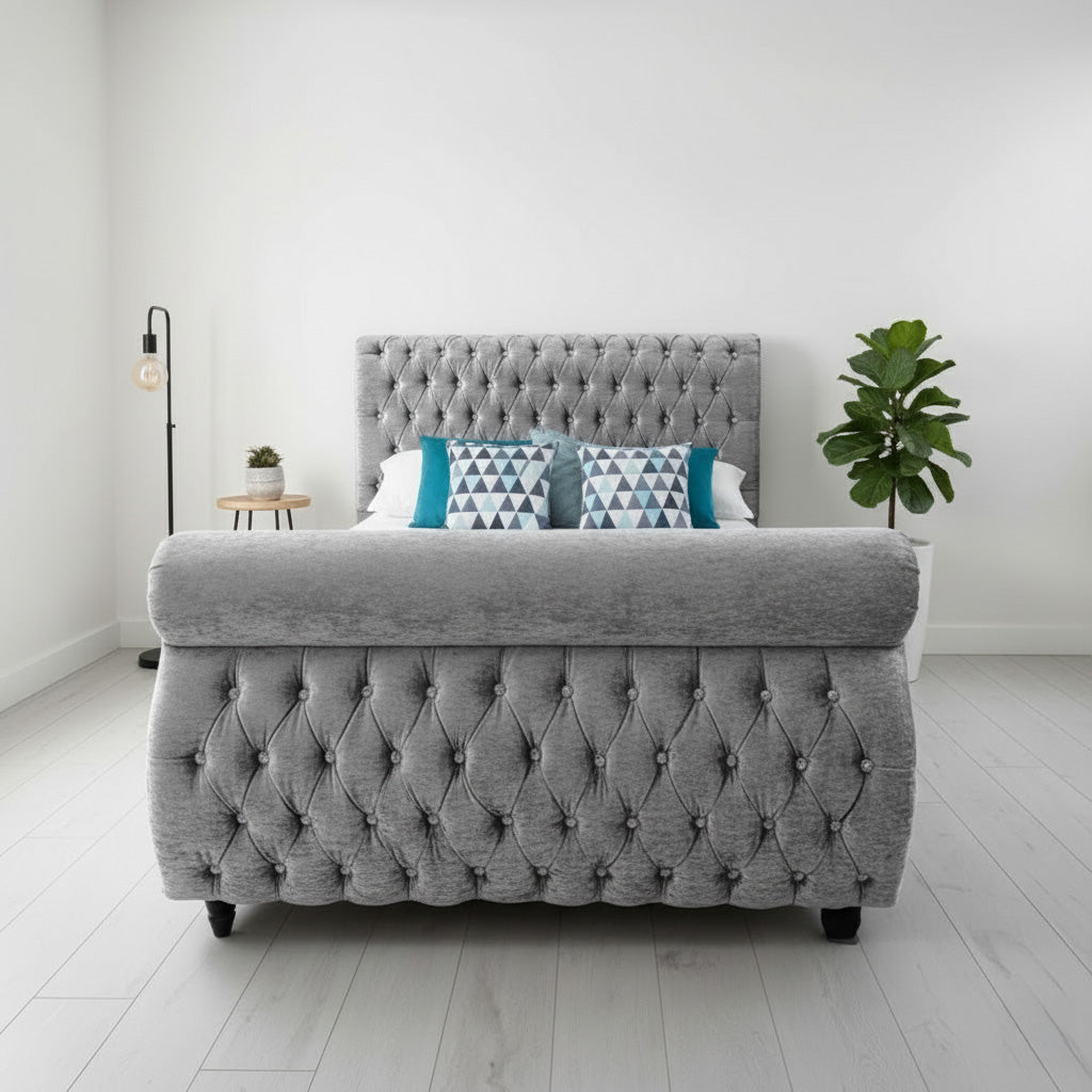 Swan Button Studded Chesterfield Bed