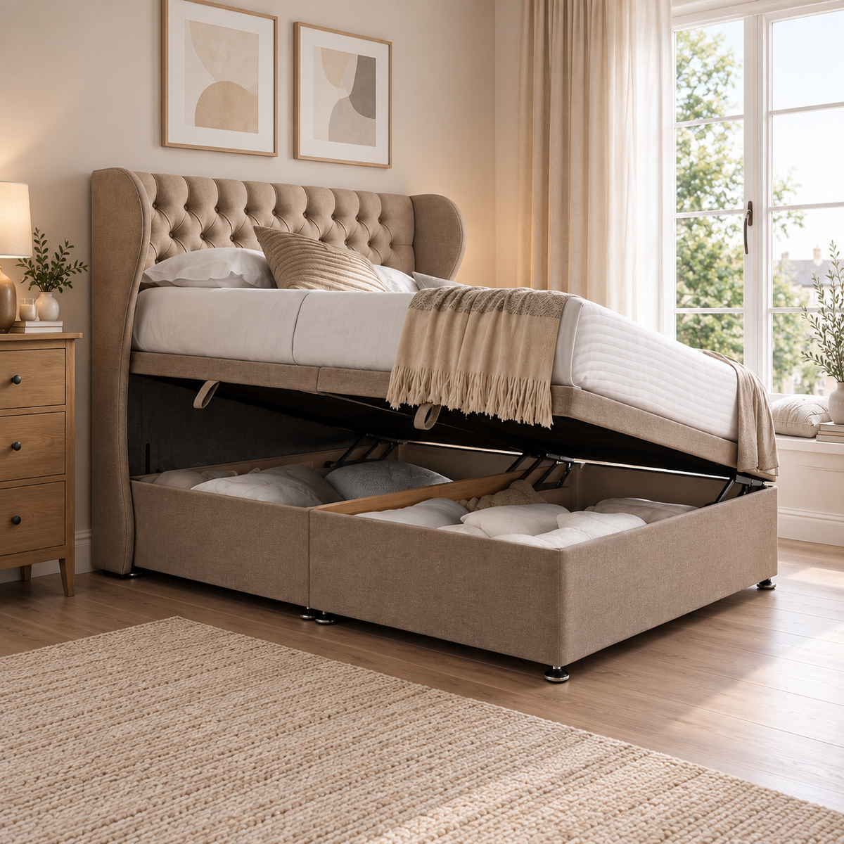 The Beaumont Wingback Ottoman Bed