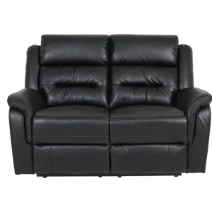 Turin 2 Seater Leather Recliner Sofa - Black